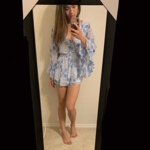 Altar’d State long sleeve romper- blue (Floral)